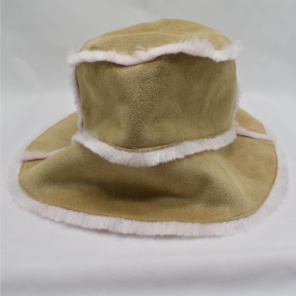 Y2K vintage Gymboree beige faux suede & pink fur lined bucket hat for girls XL - Picture 3 of 7